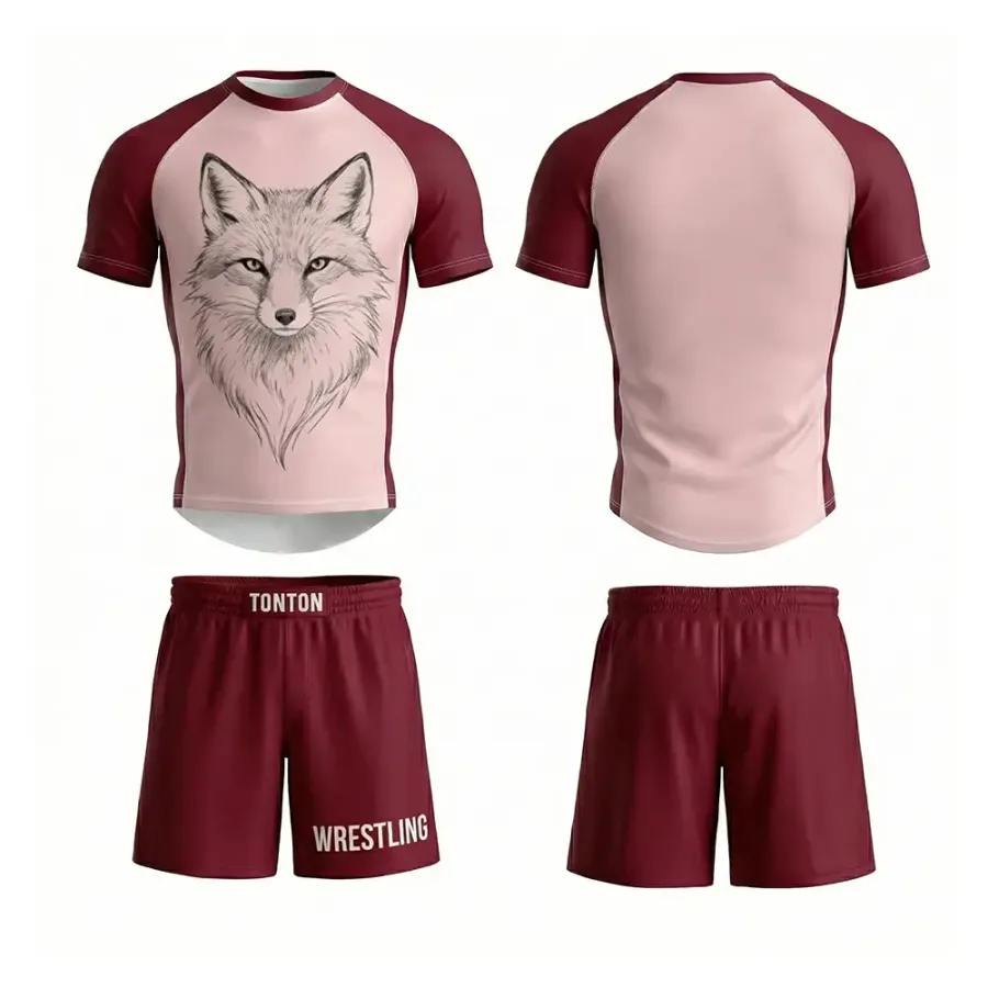 TONTON Arctic Fox Wrestling-Uniform – Zweiteilige Wettkampfausrüstung in Pink und Burgund für Spitzenathleten