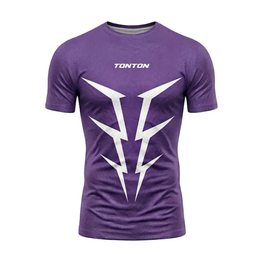 TONTON Purple Abstract Lightning Wrestling-Kompressionsoberteil – Ultraenges professionelles MMA-Rashguard