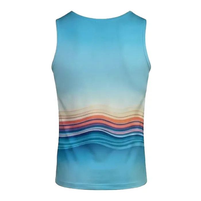 tonton light blue custom wrestling base layers back view featuring wave graphic tight-fitting vest