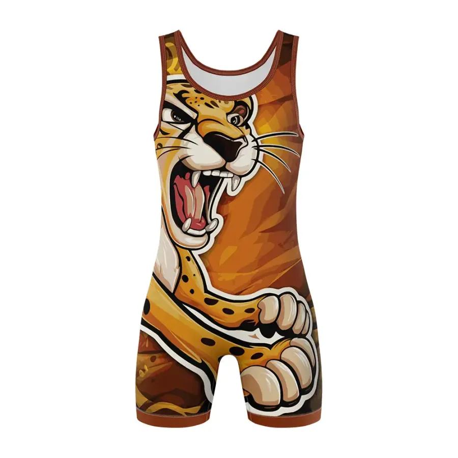 TONTON Jungle-Tiger-Grafik-Druck Wrestling-Singlet – athletischer Schnitt, Profi-Liga-Uniform