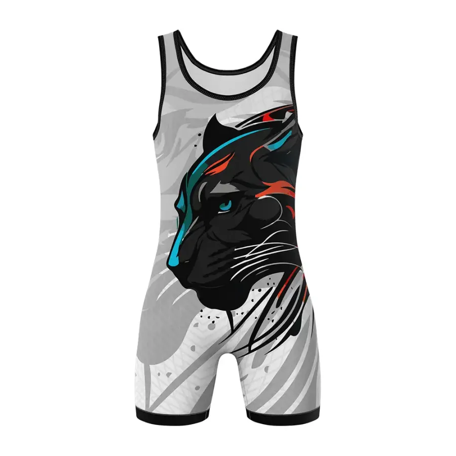 TONTON Fierce Panther-Grafik-Sublimations-Wrestling-Singlet – strapazierfähige Kompressions-Basisschicht