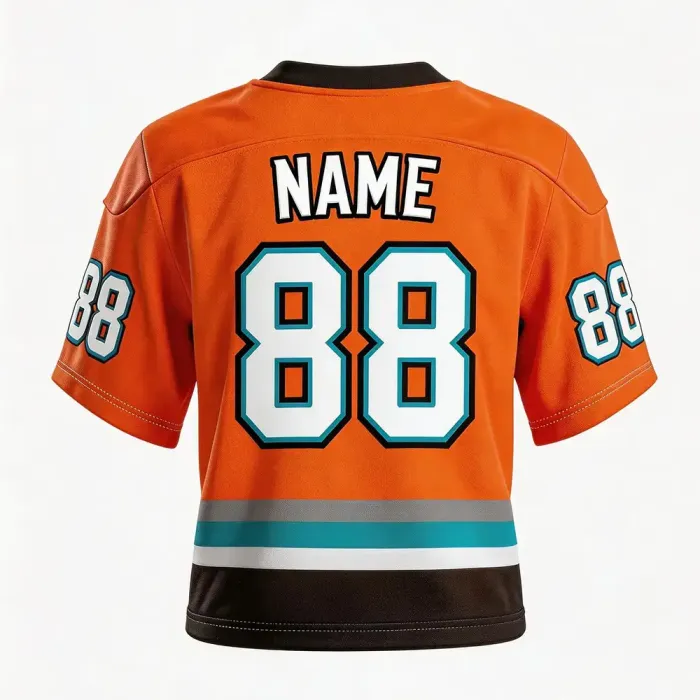 tonton orange custom lacrosse game jersey back view with teal and white stripes displaying number 88 sportswear