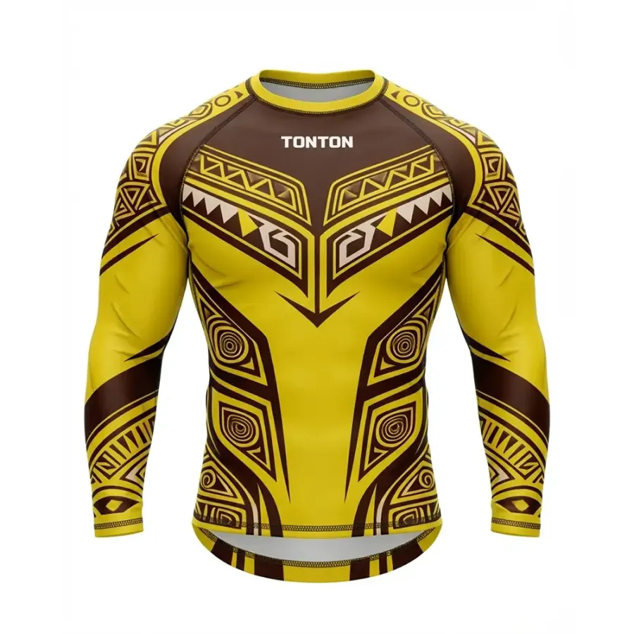 TONTON Ethnisches Stammesmuster-Wrestling-Kompressions-Shirt – Strapazierfähiges, abrasionsfestes Trainingstop