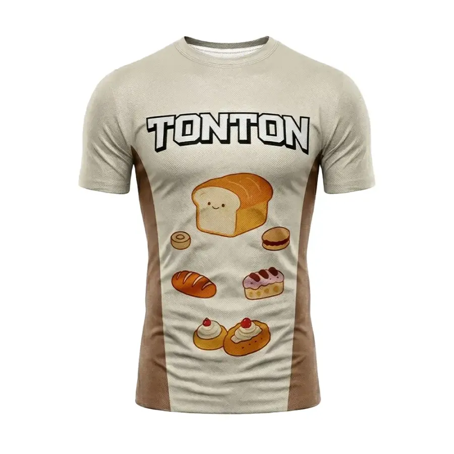 TONTON Bread Pastry Graphic Wrestling-Kompressions-Shirt – Ultraenges Wettkampf-Trikot mit Matte-Brennschutz