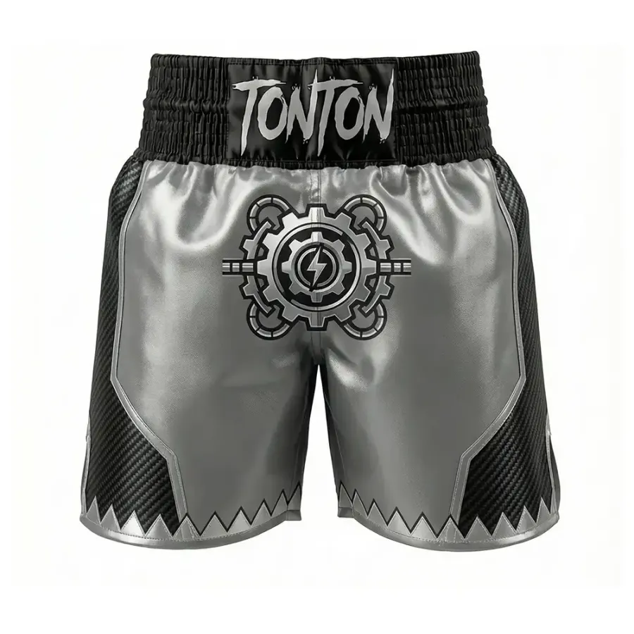 Tonton Heavy Metal Silver – Pantaloni de box pentru antrenament cu sigilii reinforce Gear Logo