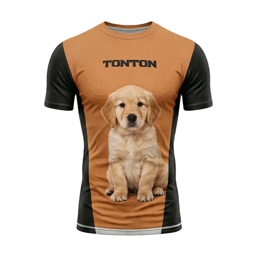 TONTON Golden Retriever-Welpen-Print-Wrestling-Shirt – atmungsaktive Kompressions-Schicht gegen Matteverbrennungen