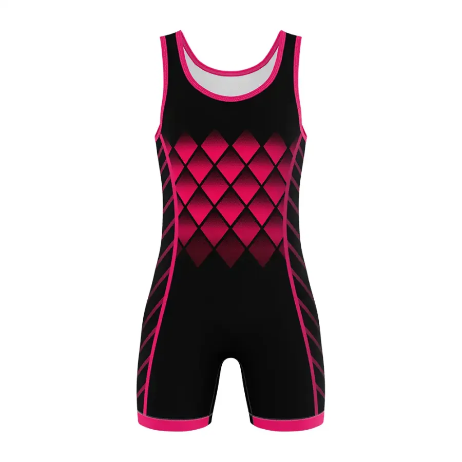 TONTON Pink Diamond Grid Kompressions-Wrestlinganzug – sublimiertes High-Intensity-Grappling-Equipment