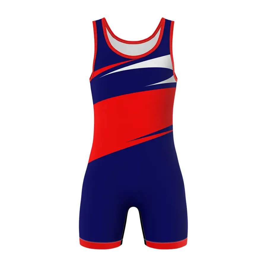 TONTON patriotisches rotes und blaues Wrestling-Top mit Bewegungsmuster – professionell verstärkte Nähte, Kampfoberteil
