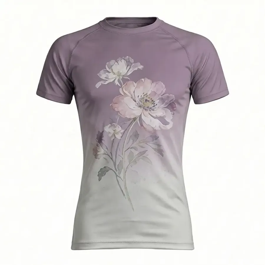 Tonton Lavender Floral Gradient – Tricou de protecție BJJ pentru bărbați, cu elasticitate 4-way