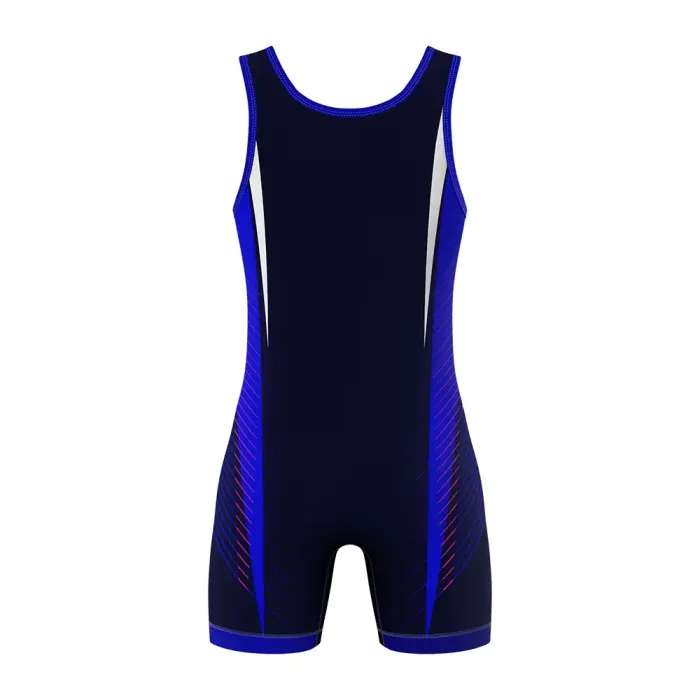 tonton blue two tone custom wrestling singlet back view classic athletic competition uniform
