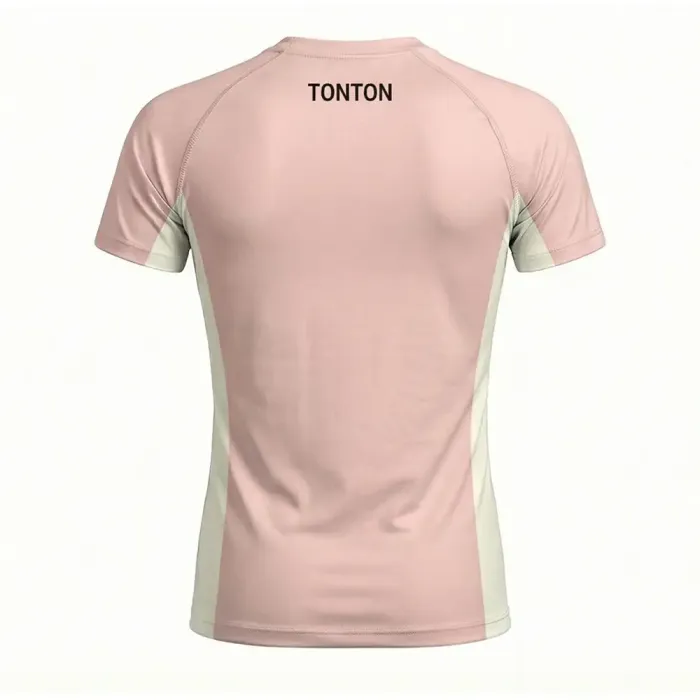 tonton solid pink custom rash guards back view with cream accents minimalist fightwear