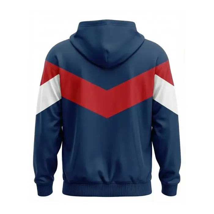 tonton navy blue custom wrestling team warm-up suits back view with red and white chevron pattern sportswear