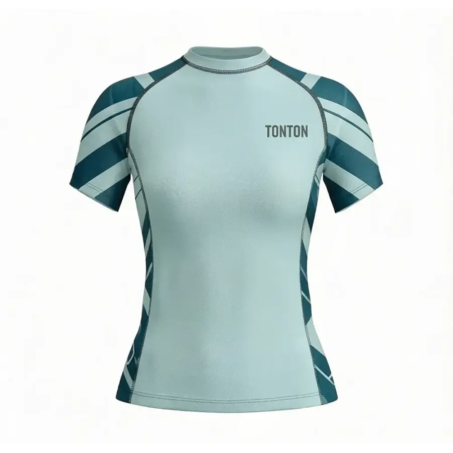 Tonton Teal cu dungi pe manecă – Rash Guard pentru femei MMA – Custuri întărite pentru lupte profesionale
