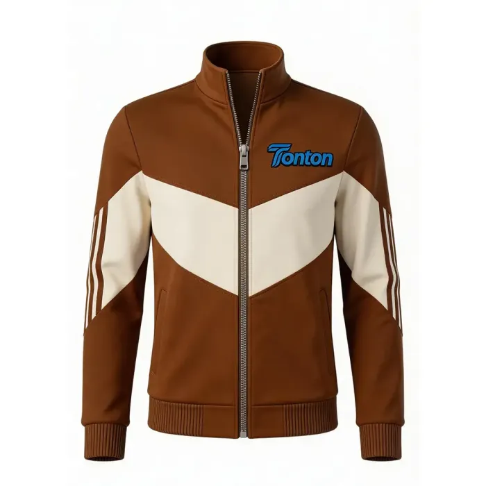 tonton brown custom lacrosse warm-ups front view featuring white and cream v-shape chevron design