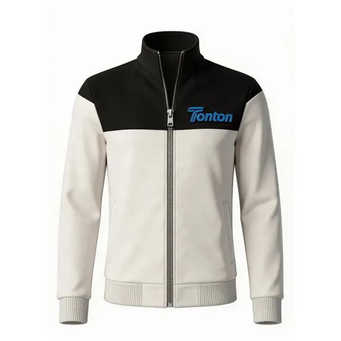 tonton black and cream half split custom lacrosse warm-up jacket front view minimalist teamwear