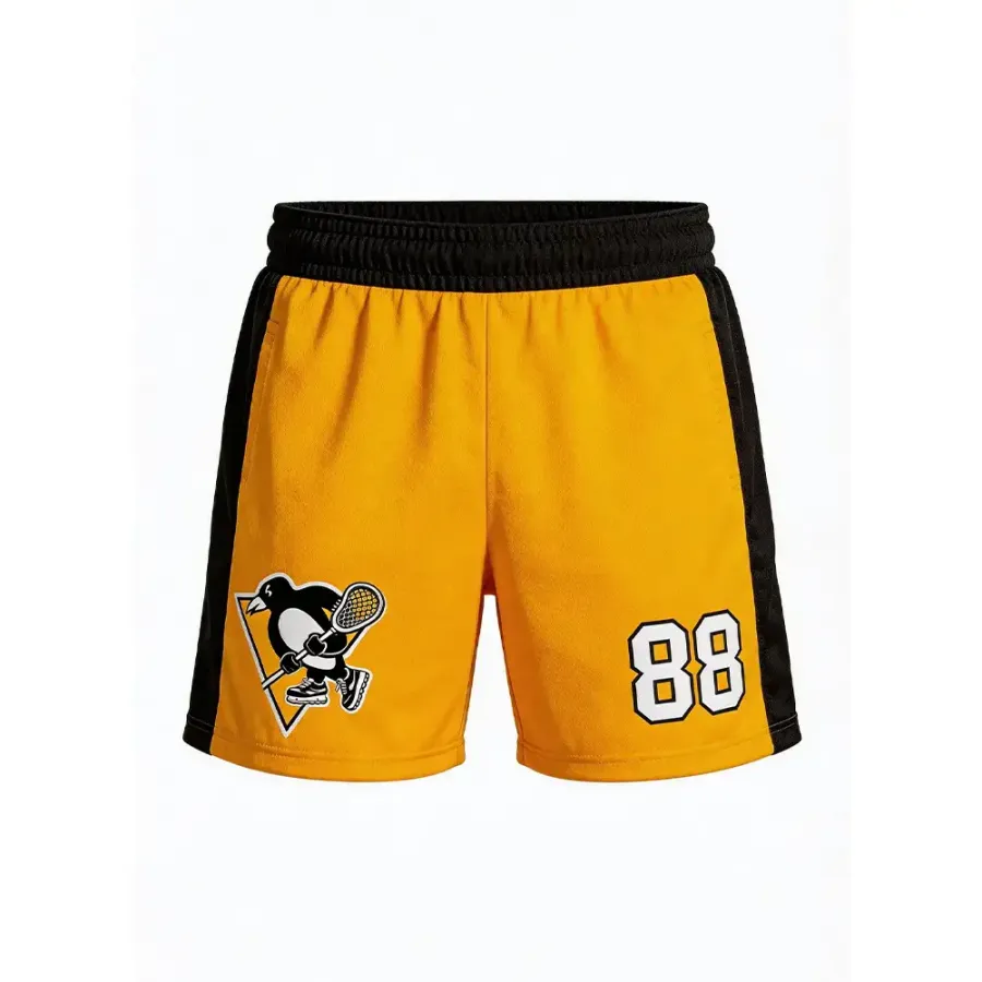Shorts lacrosse Tonton cu mascota „pinguin” în galben și negru – Seria Pro cu cusături întărite pentru echipaje