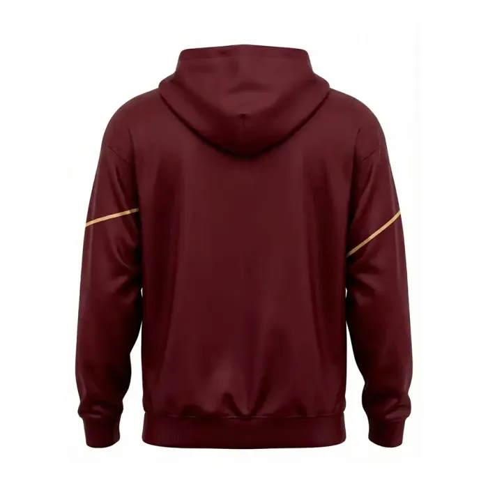 tonton maroon custom wrestling warm-ups back view with gold shoulder details teamwear