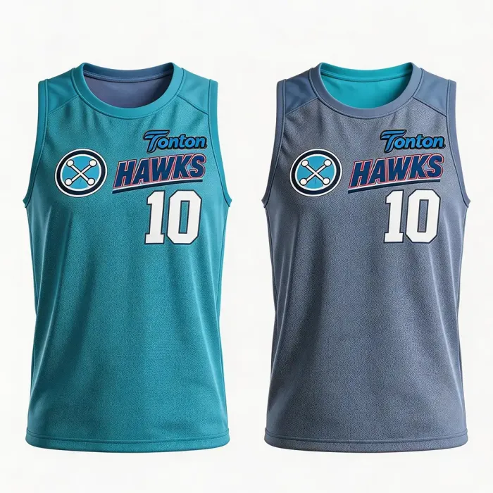 tonton teal custom lacrosse reversible pinnies front side with Hawks logo and crossed sticks