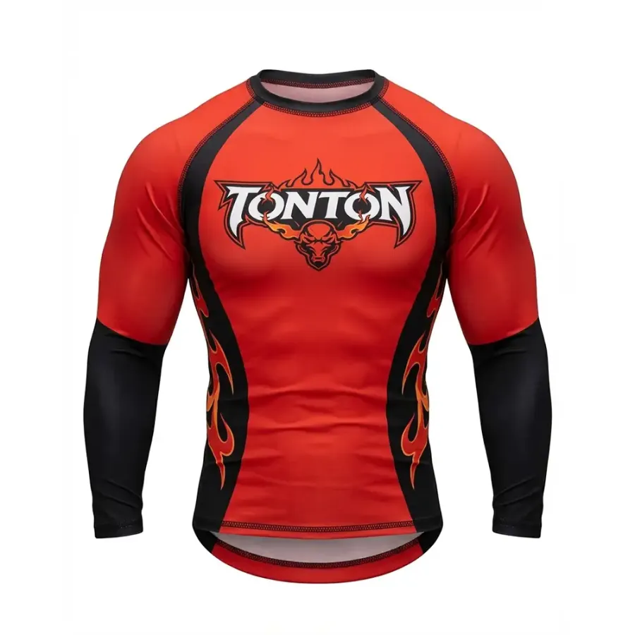 TONTON Dragon Flame Graphic Wrestling-Rashguard – ultradicht sitzendes Kompressions-Combat-Shirt mit verstärktem Tragekomfort