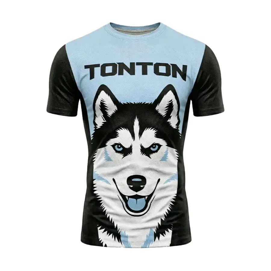 TONTON Husky-Gesicht-Print Wrestling-Rashguard – Hochleistungs-Shirt zum Schutz vor Matte-Burns