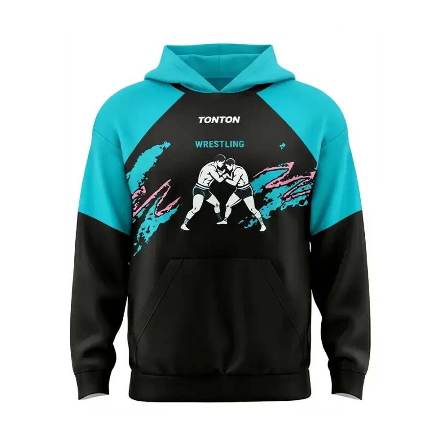 TONTON Kunst-Hoodie in Teal mit Spritzmuster fürs Ringaufwärmen – verstärkte, windabweisende Team-Kleidung