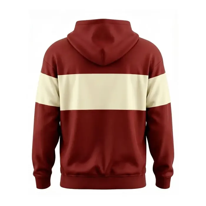 tonton maroon custom wrestling warm-up suits back view featuring cream horizontal stripe sportswear