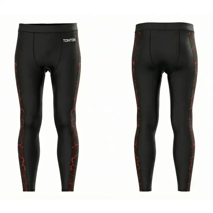 tonton black custom compression spats front view with subtle red accent lines fightwear