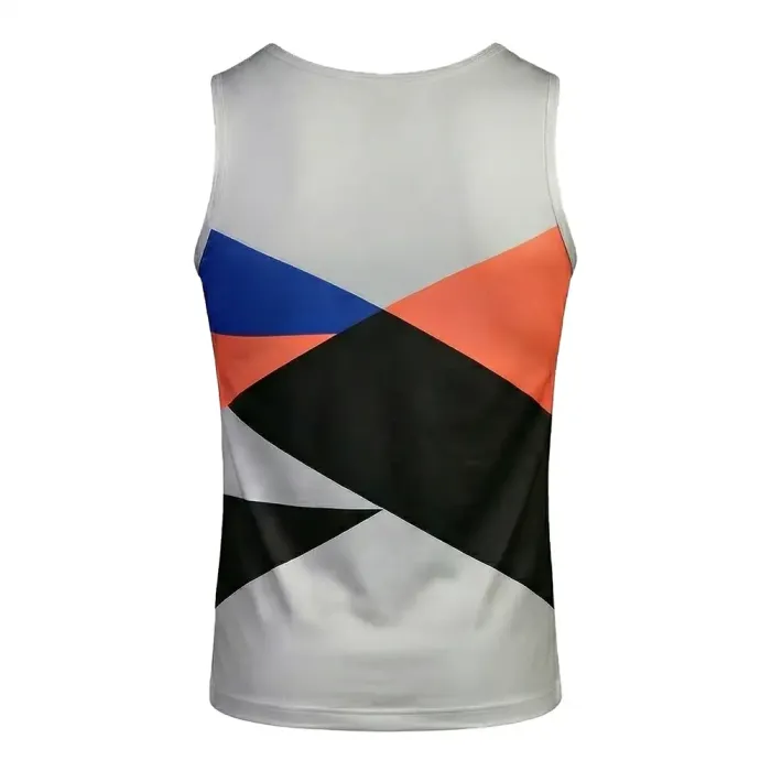 tonton white custom wrestling base layers back view featuring geometric block pattern tight-fitting vest