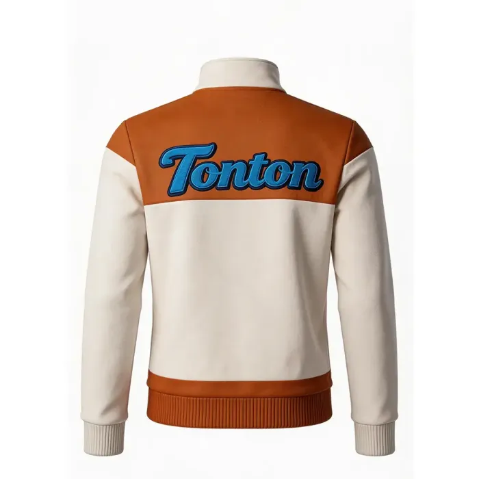 tonton cream and orange custom lacrosse warm-ups back view professional teamwear