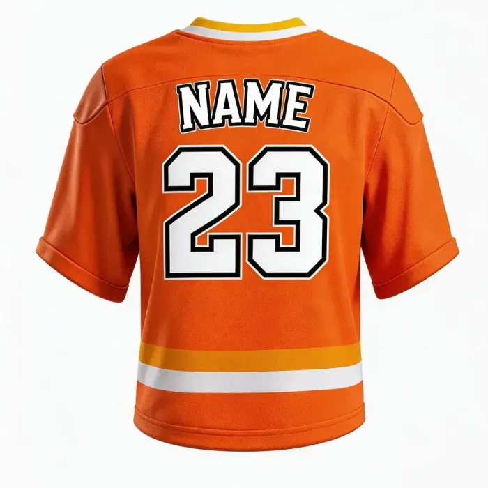 tonton orange custom lacrosse game jersey back view displaying custom name and number 23 athletic team uniform