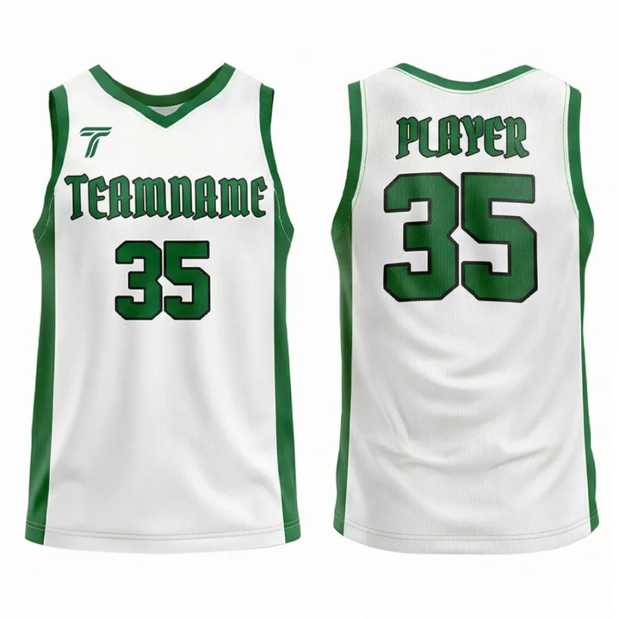 TONTON-Trainings-Trikot für Basketballteams in Weiß & Grün – weiches, sublimiertes Trainingsoutfit