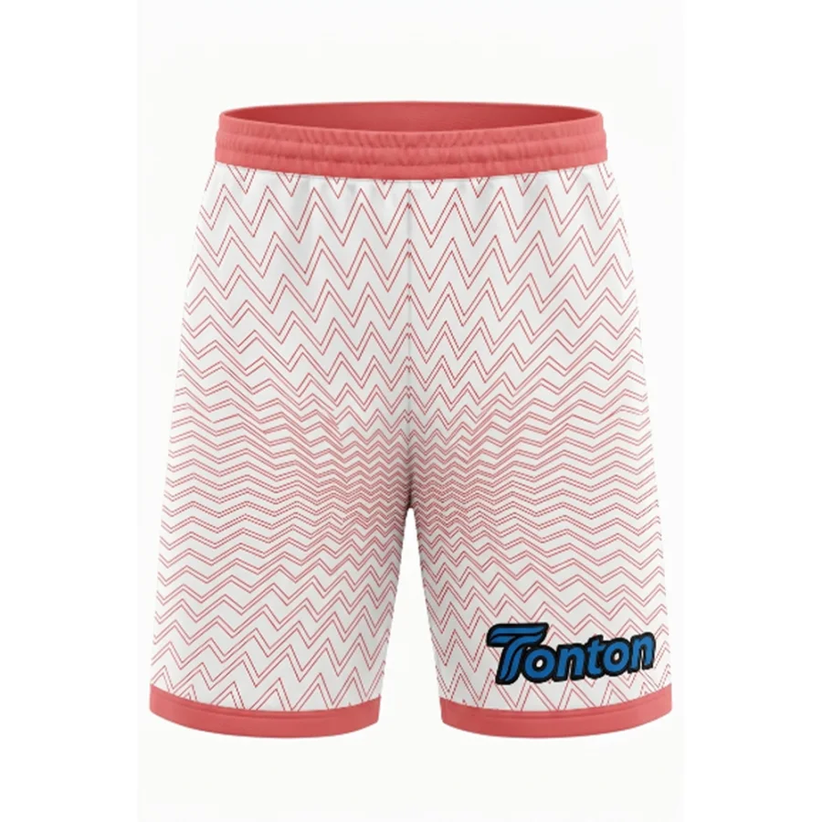 TONTON-Shorts in Weiß und Rosa mit Zickzack-Muster – Fußballshorts mit vollständiger Sublimationsdruck-Technologie, leicht und leistungsstark