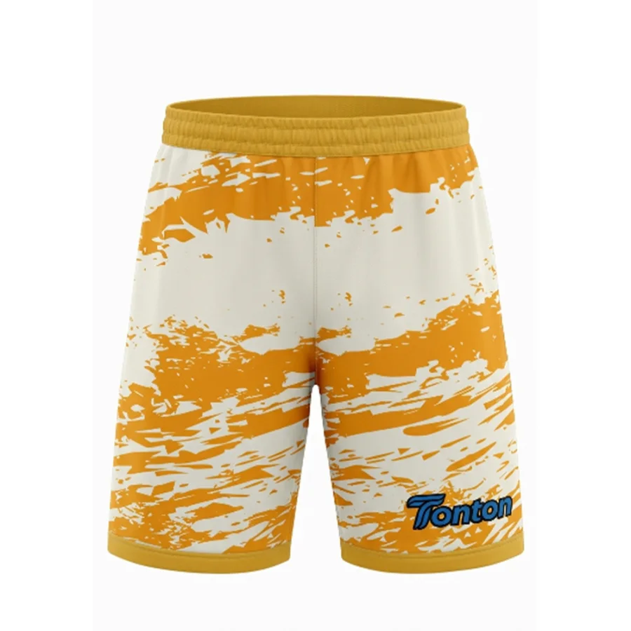 TONTON-Gelbe Splatter-Grafik-Fußballshorts – Leichte, atmungsaktive Mesh-Trainingshose mit individuellem Design