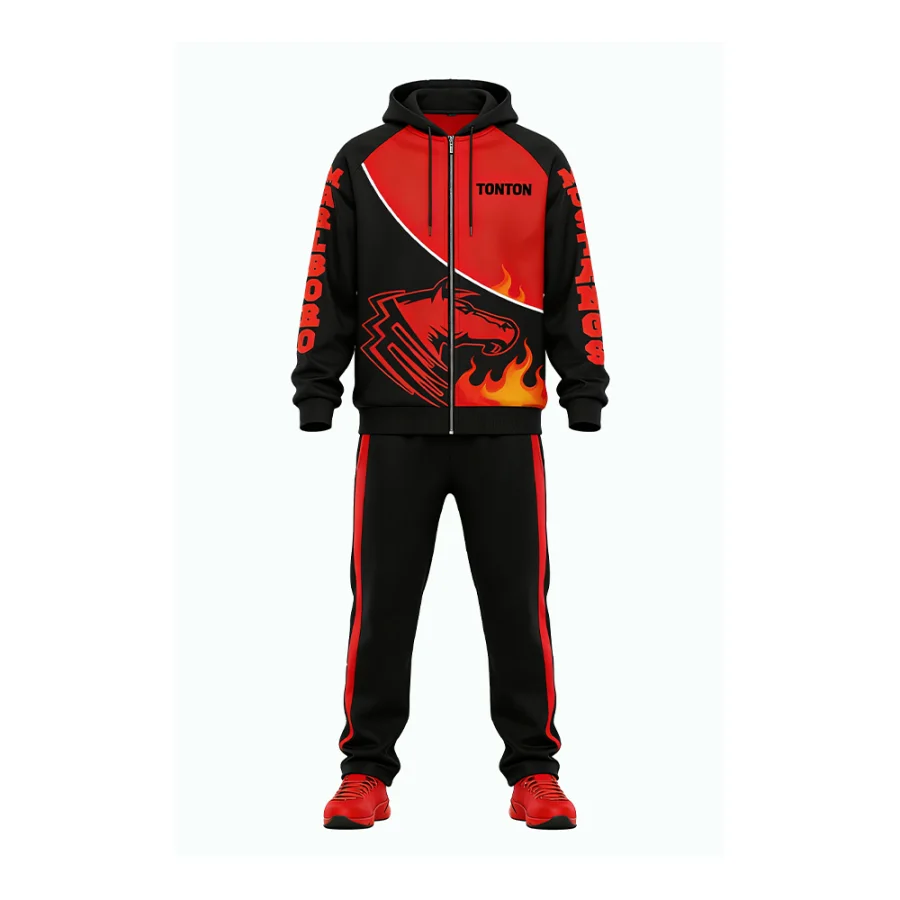 Tonton Red Flame Design Volleyball Tracksuit - Customizable Logo Lightweight Breathable Mesh Suit