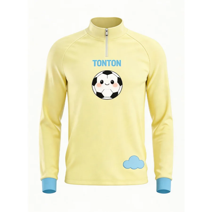 TONTON Hellgelbes Fußball-Quarter-Zip mit grafischem Print – individuell gestaltbare Logos durch Sublimationsdruck