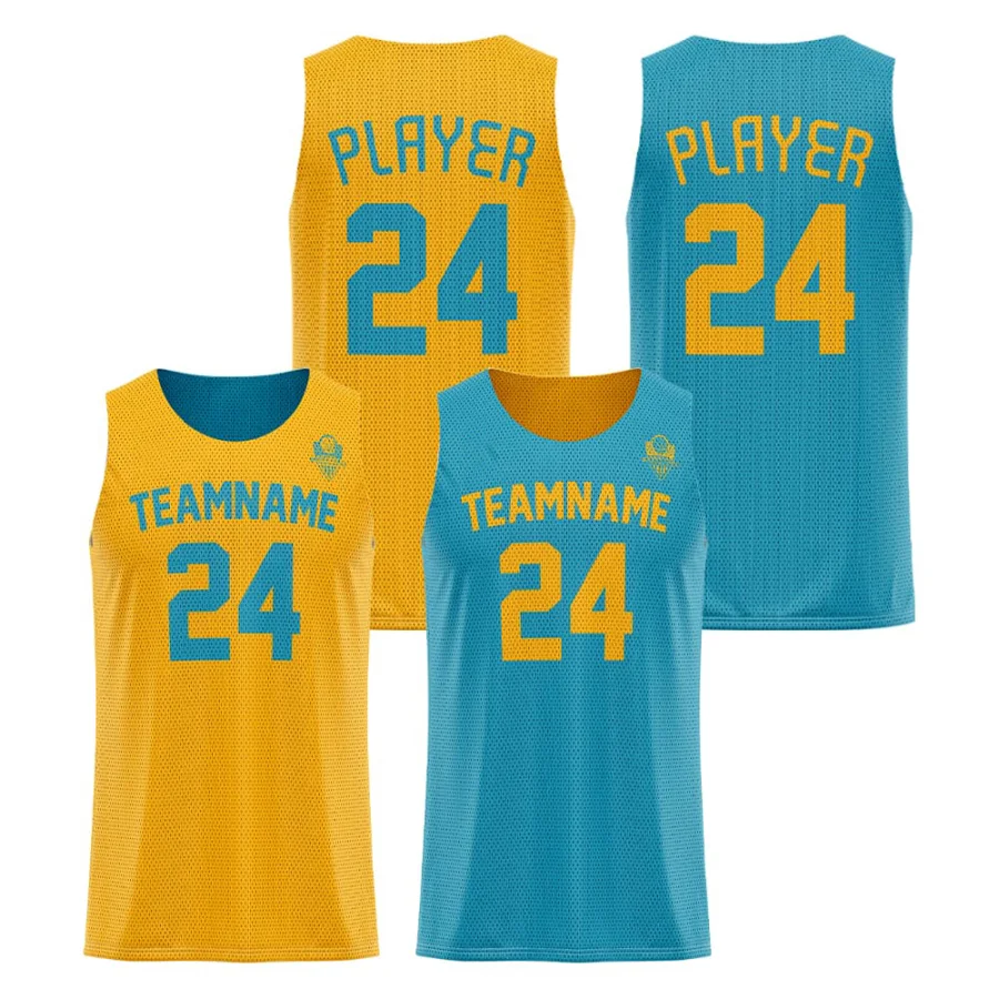Tonton Yellow & Blue Reversible Basketball Jersey - Customizable Logo Breathable Mesh Practice Jersey