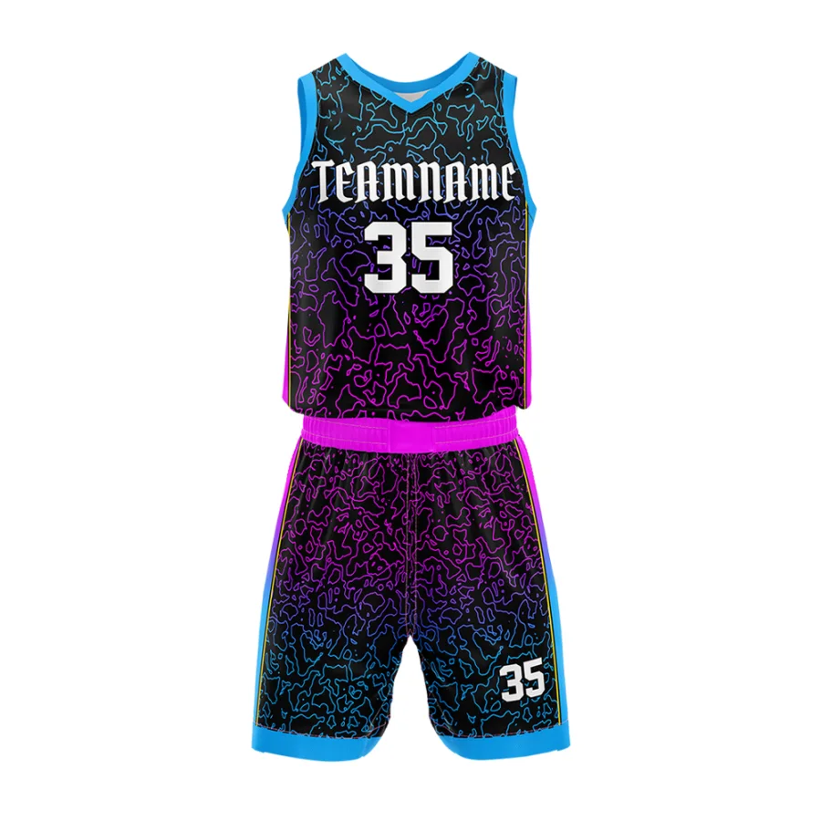 TONTON-Purple- und Türkisfarbenes Basketballtrikot mit Blitz-Muster – individuell gestaltbares Logo, leichtes Team-Outfit