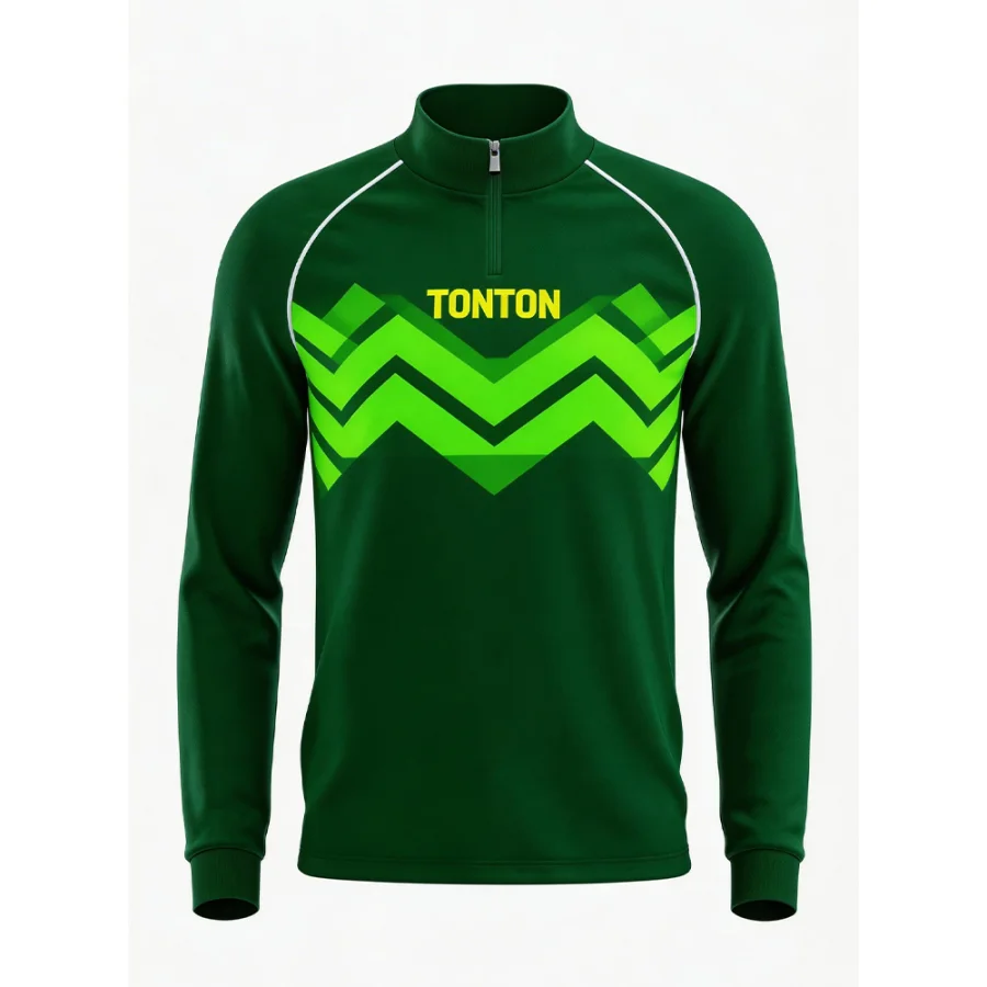 TONTON-Dark-Green-Fußball-Trainingsjacke mit Chevron-Muster – vollständig sublimierbare Individualbekleidung