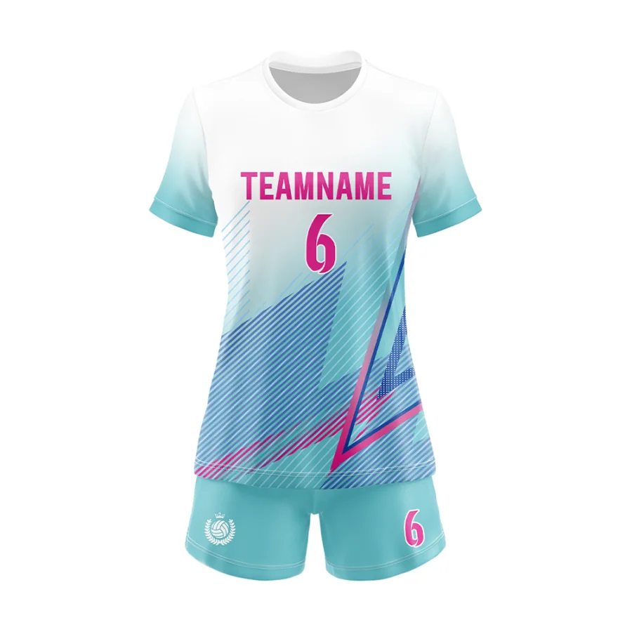 TONTON Sky-Blue-Weißes Damen-Volleyball-Set – individuell gestaltbares Logo, leichter und atmungsaktiver Mesh-Anzug