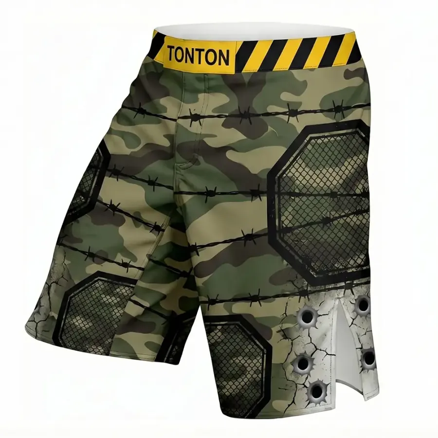 TONTON Tactical-Barbwire-Camo-MMA-Shorts – reißfeste, sublimierte Shorts für Grappling