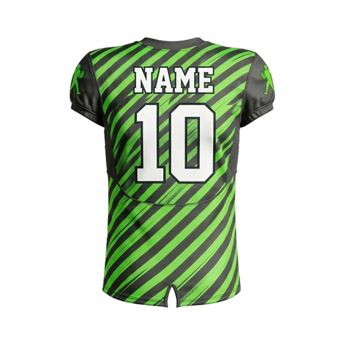 Back view of tonton green and black striped football jersey featuring player name and number 10.