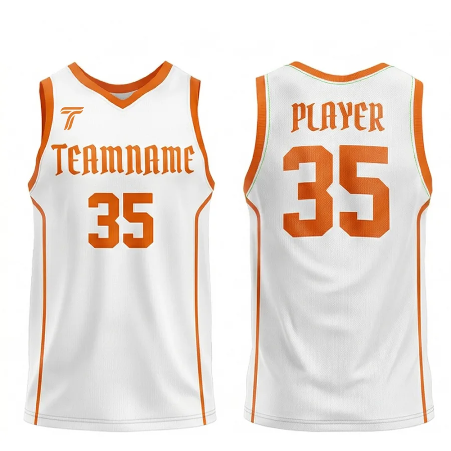 TONTON-Trainings-Trikot für Basketball mit weißen und orangen Seitenpanelen – professionelle Passform, schnelltrocknend, ideal für Scrimmages