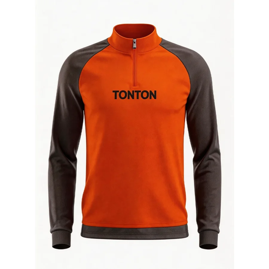 TONTON-Trainingsoberteil „Orange & Charcoal“ mit Viertelreißverschluss für Fußball – verstärkter Saum, individuell sublimiert