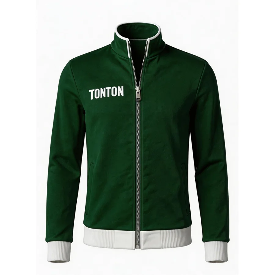 TONTON-Fußballjacke in Waldgrün – locker geschnitten, bequem, mit durchgehendem Reißverschluss und individuell gestaltbar