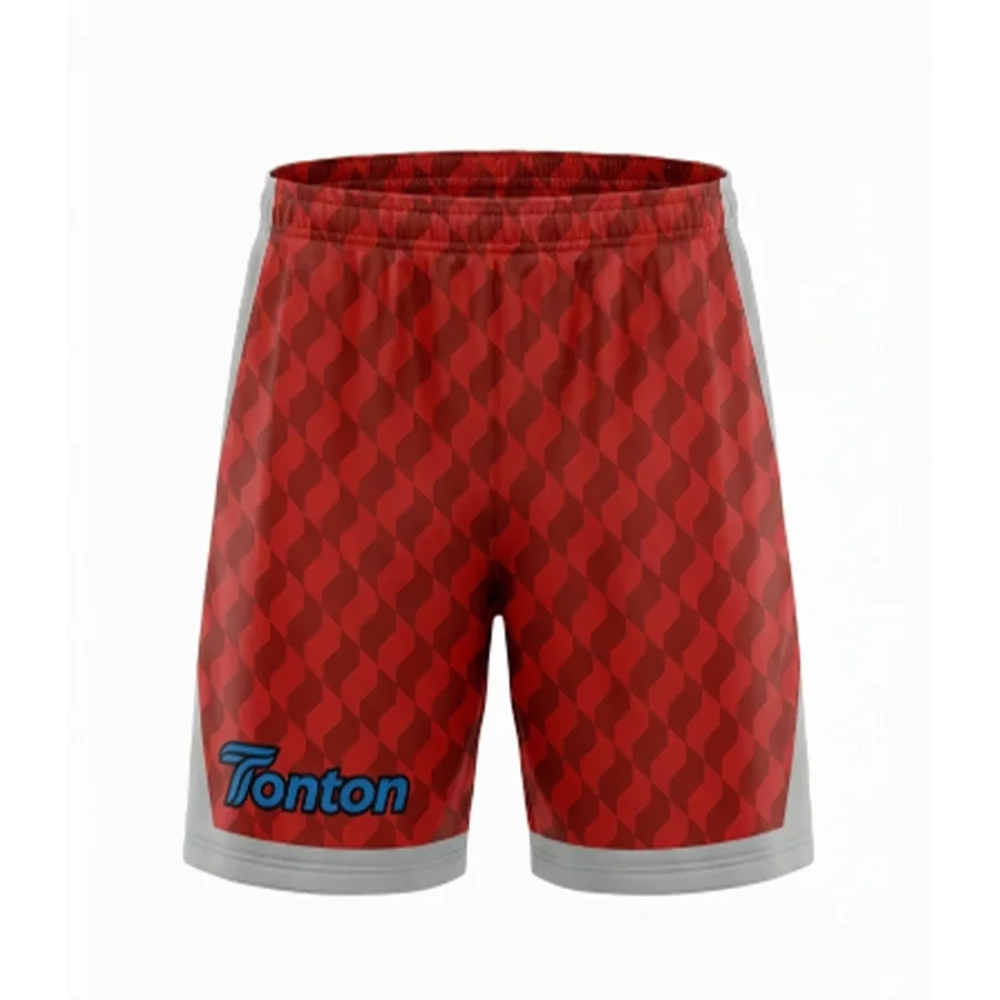 TONTON-Rot gestaltete Fußballshorts mit Strukturmotiv – individuell gestaltbares Logo, locker geschnittene Sportshorts