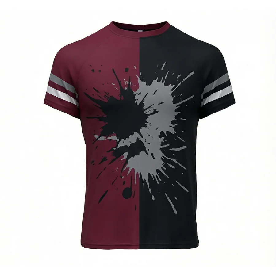 TONTON-Maroon-Splatter-Split-Box-Jersey – leichter Trainingsjersey mit verstärkter Kantenbindung
