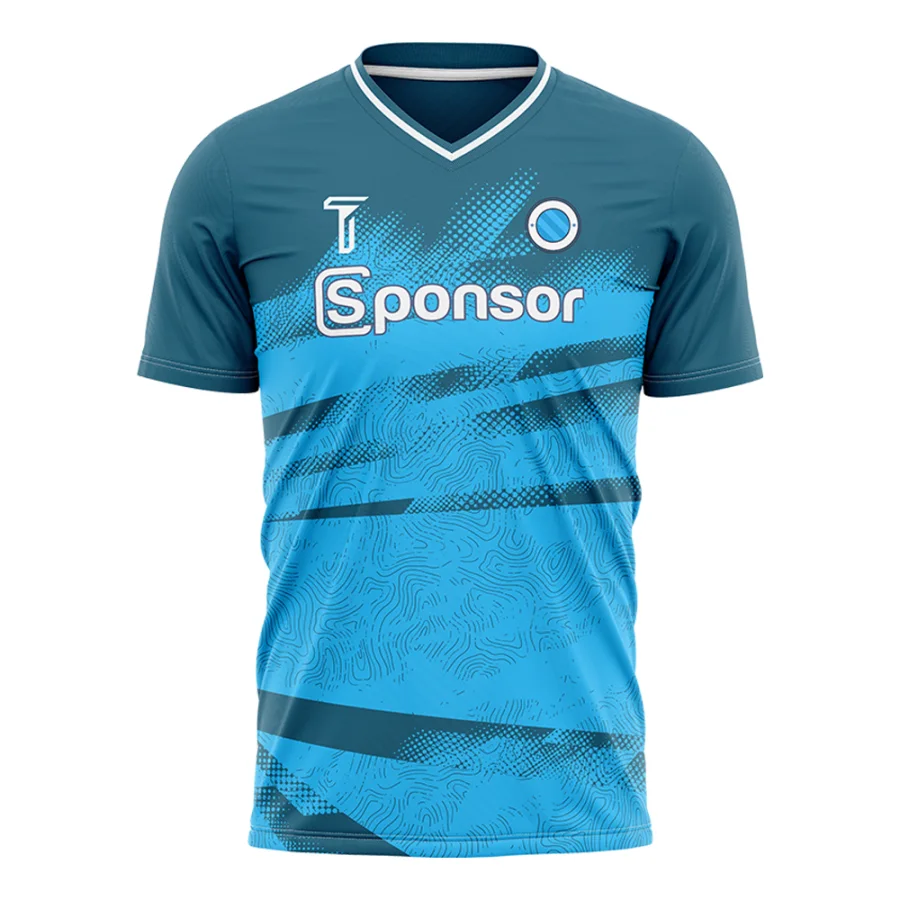 TONTON-Trainings-Trikot in Türkisblau mit grafischem Design – individuell gestaltbares Logo & verstärkter Nackenbund für intensives Fußballtraining