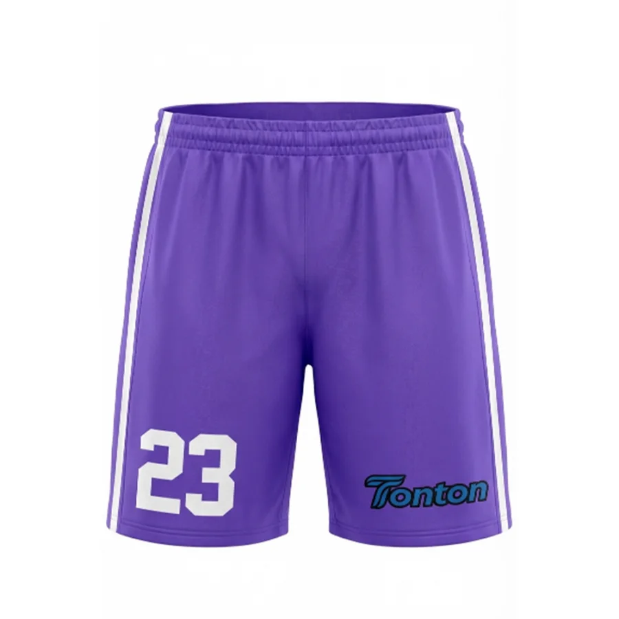 TONTON-Purpurfarbene gestreifte Fußballshorts – individuell gestaltbares Logo, lockerer Schnitt, leichtes Trainings-Equipment