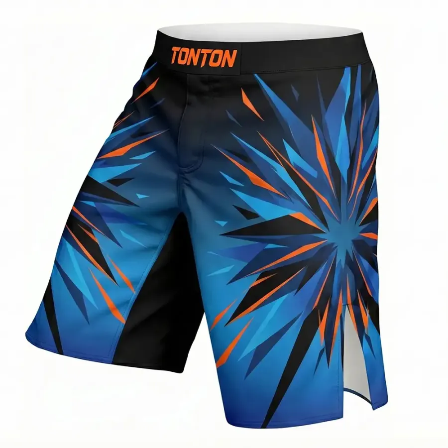 TONTON Blue Shard Abstract MMA-Shorts – Hochbewegliche Seitenschlitze für uneingeschränktes Treten