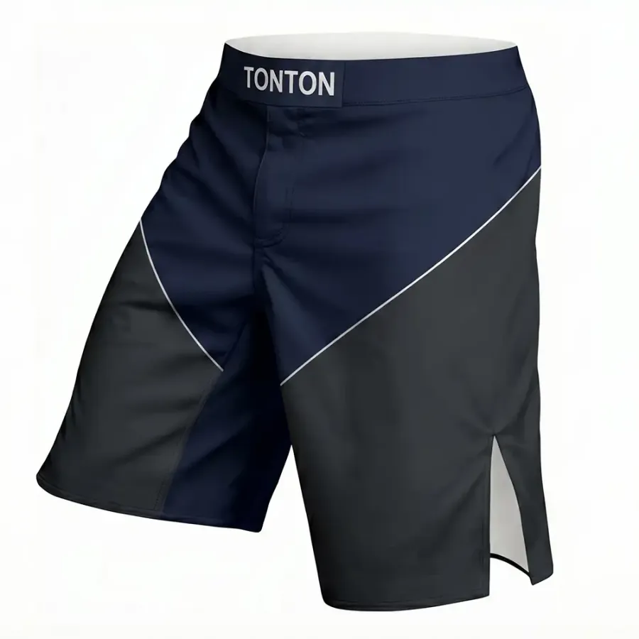 TONTON Navy-geometrische Block-MMA-Shorts – professionelle Kampfsport-Ausrüstung mit seitlichem Schlitz für maximale Bewegungsfreiheit